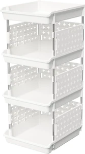 Plastic Stackable Storage Baskets, 4 Tier Stacking Bins for Closet Wardrobe, Pla - Picture 1 of 12