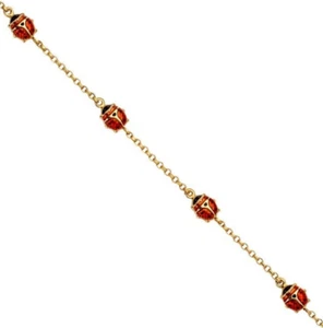 NEW 14K YELLOW GOLD LADY BUG ENAMEL BRACELET - Picture 1 of 2