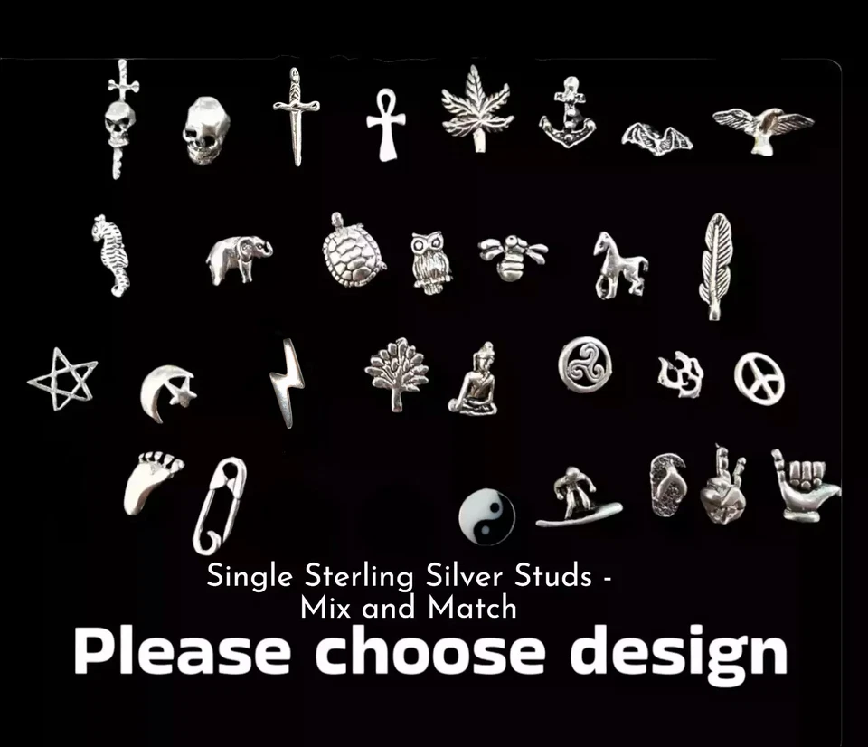 Oreja de plata esterlina 925 Retro Surfista Animal Buda Calavera MEZCLA ÚNICA N PARTIDO Foto 1 de 1