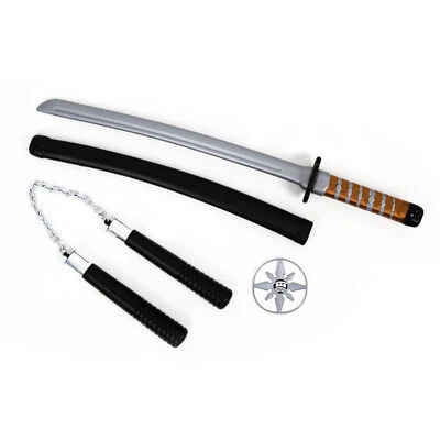 TOY KATANA SWORD AND NUNCHUCKS SET NINJA FANCY DRESS COSTUME ACCESSORY SAMAURAI - Image 1 of 4