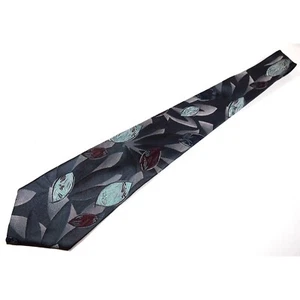 Windridge Blue Grey Red Floral Leaf Print Mens Wide Necktie Tie 58" Career Vtg - Picture 1 of 3