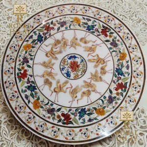 36" Round White Marble Table with pietra dura Multicolor Inlay coffee table - Picture 1 of 13