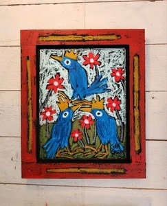 John Sperry Outsider Southern Primitive Folk Art Bird Fun Bluebird Painting  - Picture 1 of 8