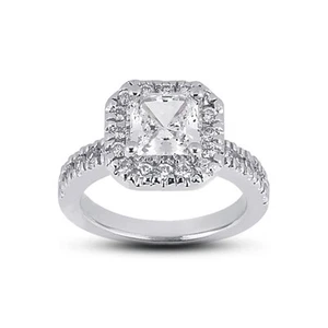 Set Anello di Fidanzamento 2,32ct E-SI2 Principessa Diamanti Naturali Certificati 14k Halo - Foto 1 di 3
