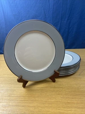 8 Flintridge Brookmere 10 5/8" Dinner Plates Gray Rim w/Platinum Trim - USA - Image 1 of 4
