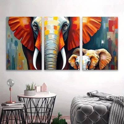 3pcs Abstract Elephant Mother And Calf Painting Wall Art Canvas Unframed/Framed - Image 1 of 4