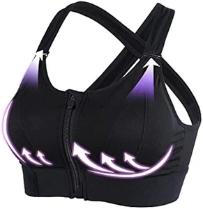 Plus Size Women's Sports Bra Shockproof Adjustable Support Front Zip Yoga Vest - Picture 1 of 19