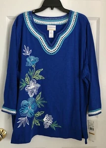 ALFRED DUNNER TOP TAGLIE FORTI TRADEWINDS UNCINETTO FIORI STRASS (85) - Foto 1 di 8