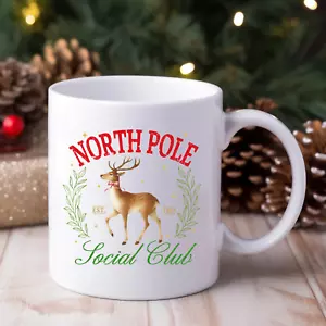 Weihnachtstasse Nordpol Social Club Rentier Retro Fest Urlaub Kaffeetasse - Bild 1 von 6