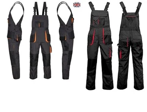 UK-Bib and Brace Overalls Mens Work Trousers Bib Pants Knee Pad Multi Pocket - Picture 1 of 14