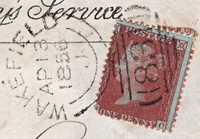 GB SIDEWAYS DUPLEX *Wakefield* 1d Red OHMS Part Cover 1856 SG.29 Deep Shade JL56 - Image 1 of 4