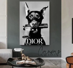 Hund & Waffe Designer Mode Wandbild Leinwand-gerahmter Druck-Posterpapier-Wohndeko - Bild 1 von 24
