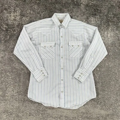VTG Dee Cee Western Shirt Mens 15.5X33 White Striped Pearl Snap Sawtooth USA 80s - Image 1 of 4