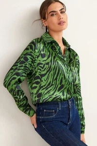 APPLE GREEN AND BLACK ZEBRA ANIMAL PRINT SATIN BLOUSE, NEXT SIZE 14 NEW WITH TAG - Picture 1 of 8