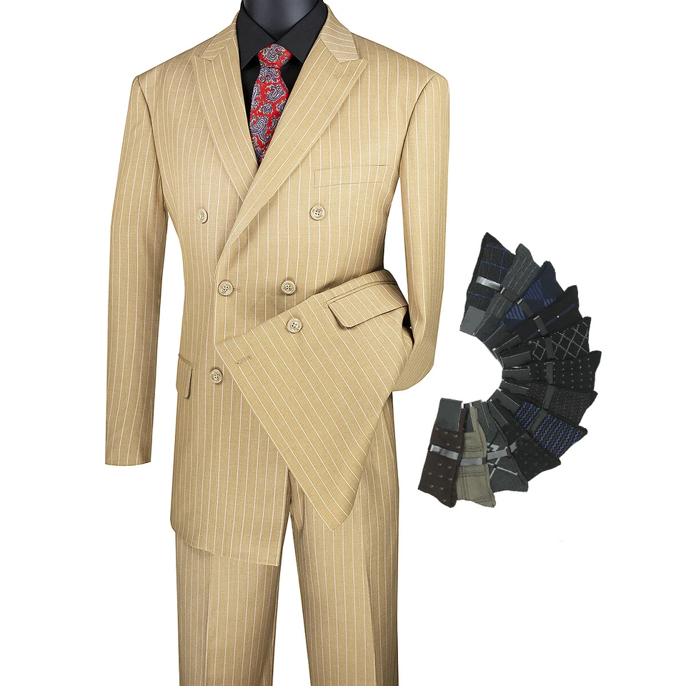 Lujoso traje a rayas DB Gangster de ajuste regular para hombre, con calcetines gratis, $299+ Foto 1 de 1