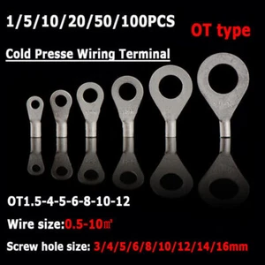 OT Cold Presse Wiring Terminal Copper Silver Plated Round Bare End Head OT0.5~10 - Picture 1 of 6