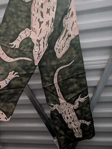 Silk scarf wax resist lizard batique style green tannand cream hand made - Picture 1 of 3