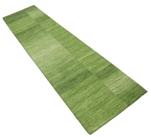 Verde Ponte Tappeto 100% Lana 70x315 CM Artigianale Runner Tessuto a Mano T983 - Foto 1 di 5