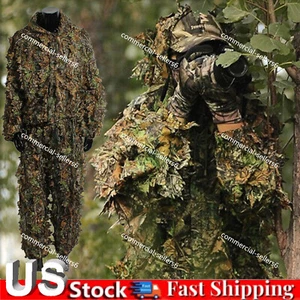 3D Leaf Adults Ghillie Suit Woodland Camo Camouflage Hunting Training Sniper US - Picture 1 of 14