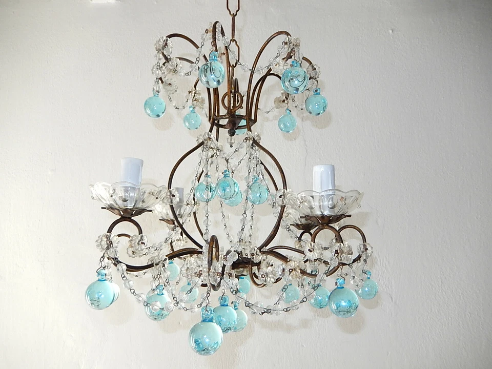 ~Lámpara de araña italiana florentina de cristal Swags azul agua de Murano~ Foto 1 de 1