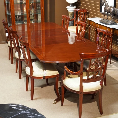 Beautiful 10' Duncan Phyfe traditional mahogany 2 pedestal formal dining table Cover