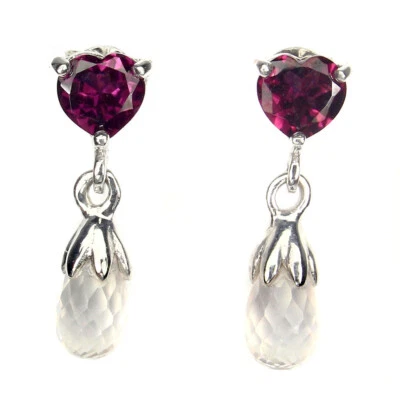 925 Sterling Silver Earrings Briolette Amethyst Rhodolite Gemstone Jewelry - Image 1 of 4