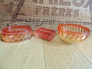3 coupelles porte savon cristal de Baccarat Bambou Tors rose nécéssaire toilette - Picture 1 of 8
