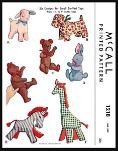  McCall 1218 Stuffed Animals Fabric Sewing Pattern Lamb Giraffe Dog Bunny Bear +