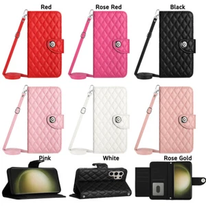 Shockproof Leather Wallet Card Bag Case Crossbody For Samsung S24 Ultra S23 A55 - Picture 1 of 25