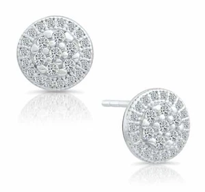 Sterling Silver CZ Round Halo Minimalist Studs Post Earrings Push Back 8mm - Picture 1 of 2