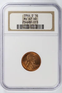 1944-D Lincoln Wheat Cent NGC MS67 RD Red 1c - Picture 1 of 2