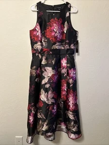 $188 NWT Tahari Arthur Levine Belted Pleated Dress Sz 10 Pink Red Bouquet - Picture 1 of 7