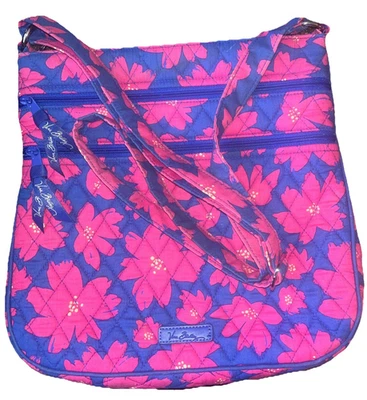 Vera Bradley Art Poppies Triple Zip Hipster Crossbody Pink & Blue - Image 1 of 4