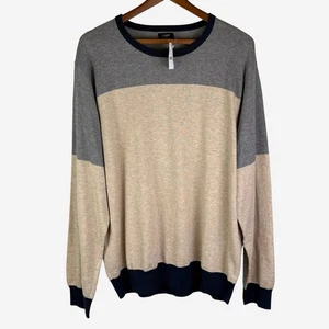 J Crew Colorblock Sweater Mens XXL 2XL Cotton Merino Wool Pullover Lightweight - Picture 1 of 8