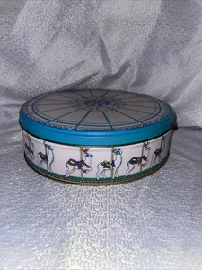 1987 Applause Christmas Reindeer Carousel Tin Round 7" Vintage Wallace Berrie - Picture 1 of 11
