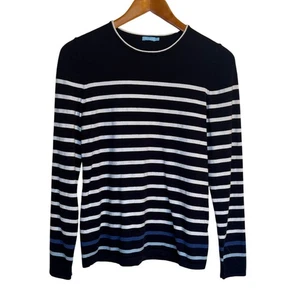 J. McLaughlin Sweater Women Med Blue Striped Nautical Coastal Lightweight Knit - Picture 1 of 8