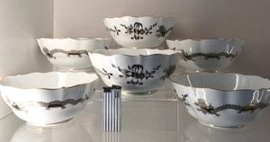 Meissen 6 cuencos grandes cereales arroz rico dragón negro de la corte negro 1. Wahl - Imagen 1 de 24