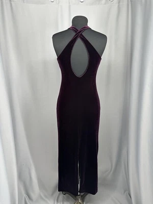 Vestido Hampton Nites Vintage Mujer 6 Vino Terciopelo Halter Cerradura Maxi Años 90 Y2K Foto 1 de 4