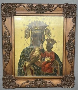 Vintage Framed Our Lady of Czestochowa Black Madonna Mother Child Print Picture - Picture 1 of 11