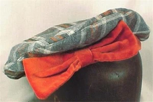 Ladies Beret Hat Size Small Rust Velveteen & Gray Plaid Wool Custom Made - Picture 1 of 3