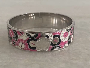 Beautiful Henri Bendel Pink Silver Black Hinged Bangle Bracelet  - Picture 1 of 5