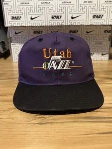 Vintage Twins Utah Jazz Logo Spellout Bar Snapback Hat Cap Purple Youth - Picture 1 of 6