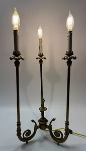 Französischer Stil 3-armige Herzstück Kandelaber Lampe goldfarben schweres Metall 24,5" hoch - Bild 1 von 9