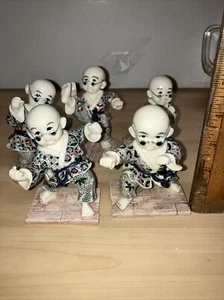 Vintage Polyresin Kung Fu Shaolin Monk Boys Martial Arts Figurine Small-set of 5 - Picture 1 of 12
