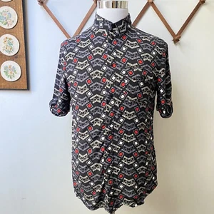 NWT Eleven Paris Mens Abstract Viscose Snap Button Shirt Geometric Colorful Sz M - Picture 1 of 12
