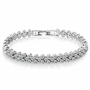 Fashion Design Cubic Zirconia Silver Plated Bracelet Women's Jewelry Gift - Picture 1 of 5