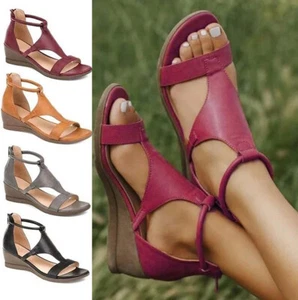 Womens T-Thong Ankle Strap Flat Sandals Ladies Summer Gladiator Beach Shoes UK - Picture 1 of 11