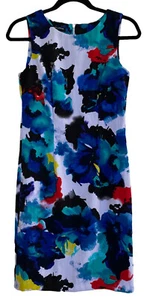Mario Serrani Floral Sleeveless Sheath Dress Size 4 Abstract Watercolor Print - Picture 1 of 5