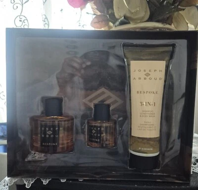 JUEGO DE REGALO DE 3 PIEZAS PARA HOMBRES A MEDIDA POR JOSEPH ABBOUD, PERFUME REGULAR Y DE VIAJE + CHAMPÚ Foto 1 de 3