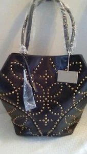 Isabella Fiore Sophia Black With Gold Studs Tote NWT - Picture 1 of 10